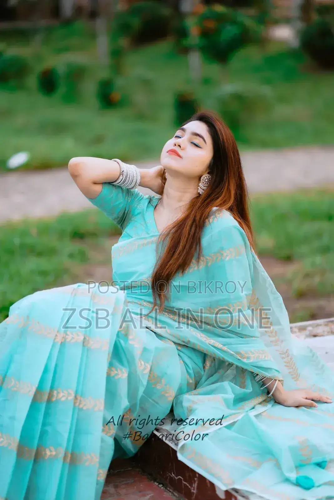 Print Saree With Blouse Piece for Girls