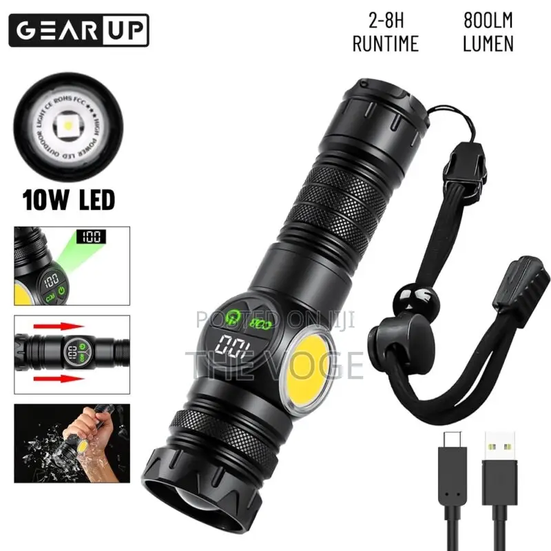 Gearup Rechargeable Flashlight 10w Cob + Led Torchlight