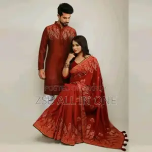 হ্যান্ড পেইন্টেড হাফ সিল্ক শাড়ি পাঞ্জাবি সেট