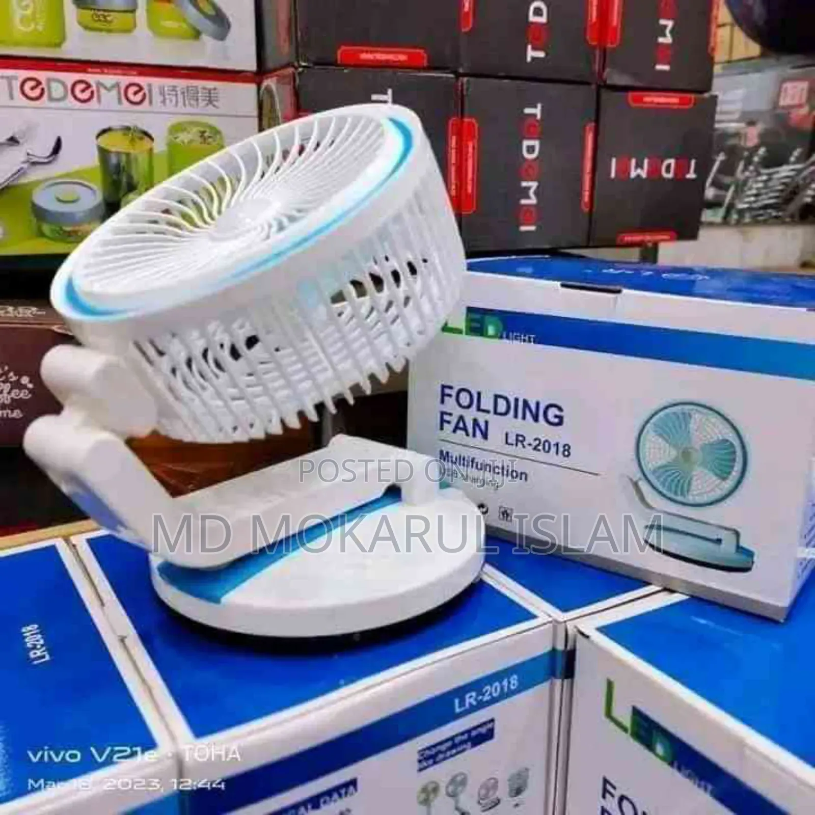 Lr Fan (Adjustable Rechargeable Folding Fan With Led Light)