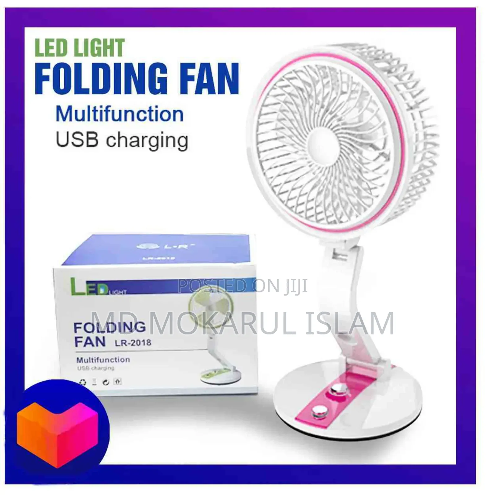 Lr Fan (Adjustable Rechargeable Folding Fan With Led Light)