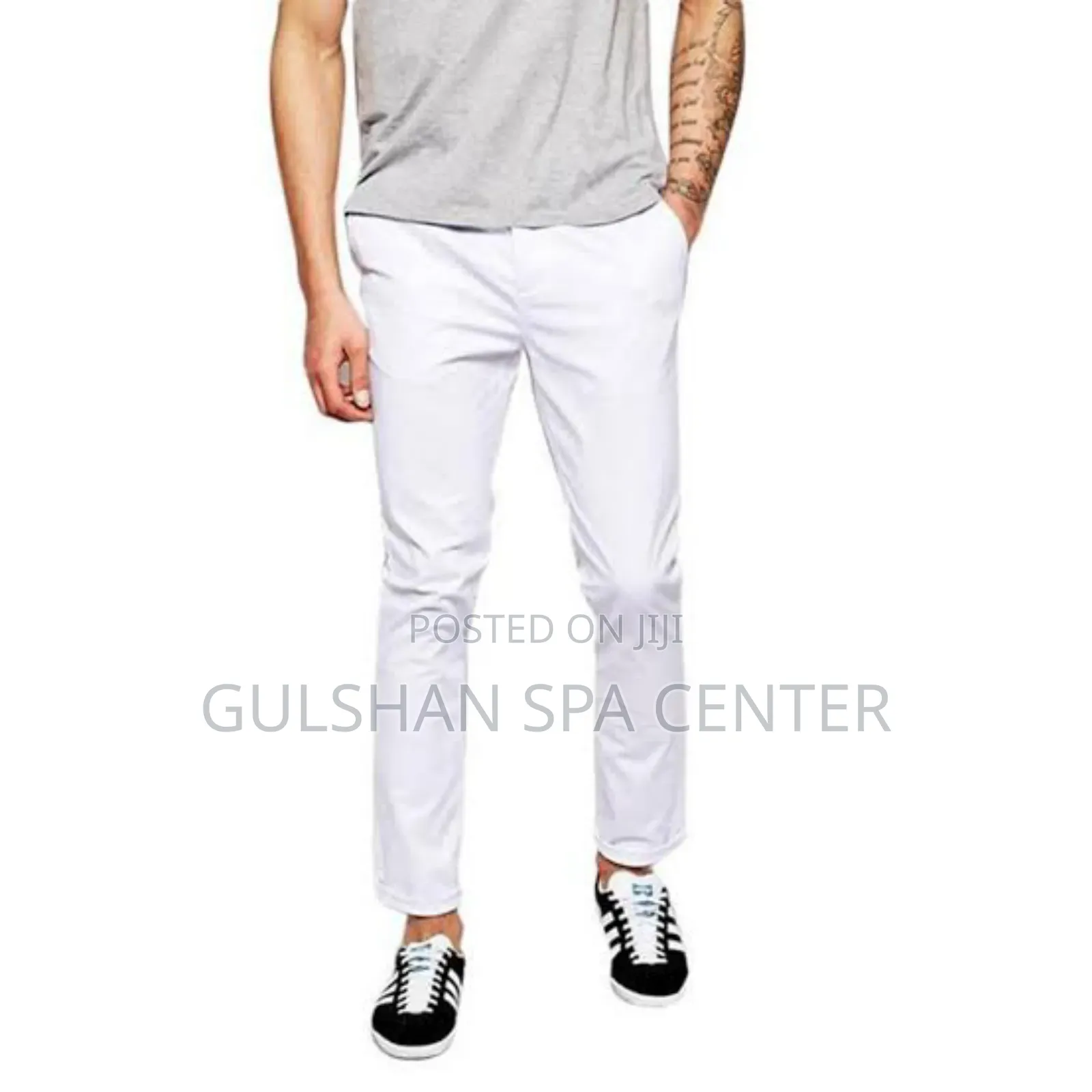 White Twill Gabardine Pant for Men