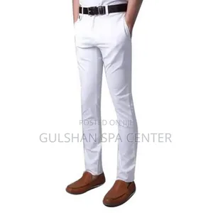 White Twill Gabardine Pant for Men