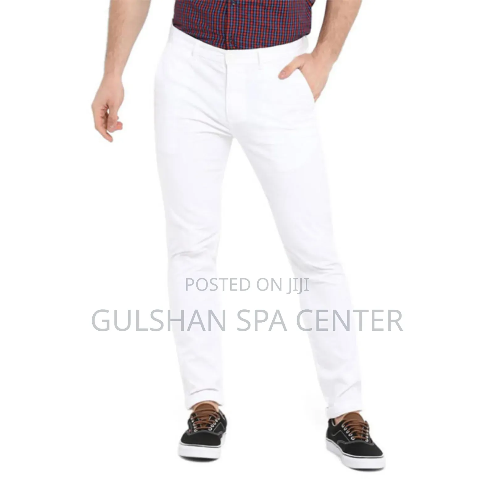 White Twill Gabardine Pant for Men