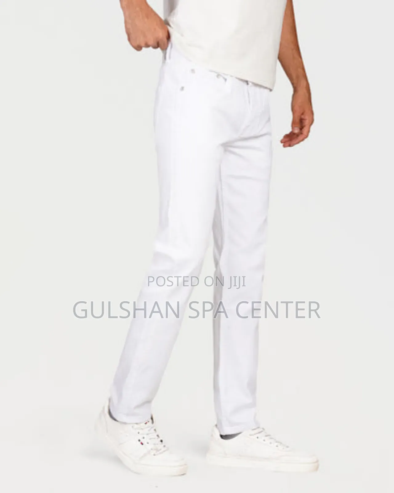 White Twill Gabardine Pant for Men