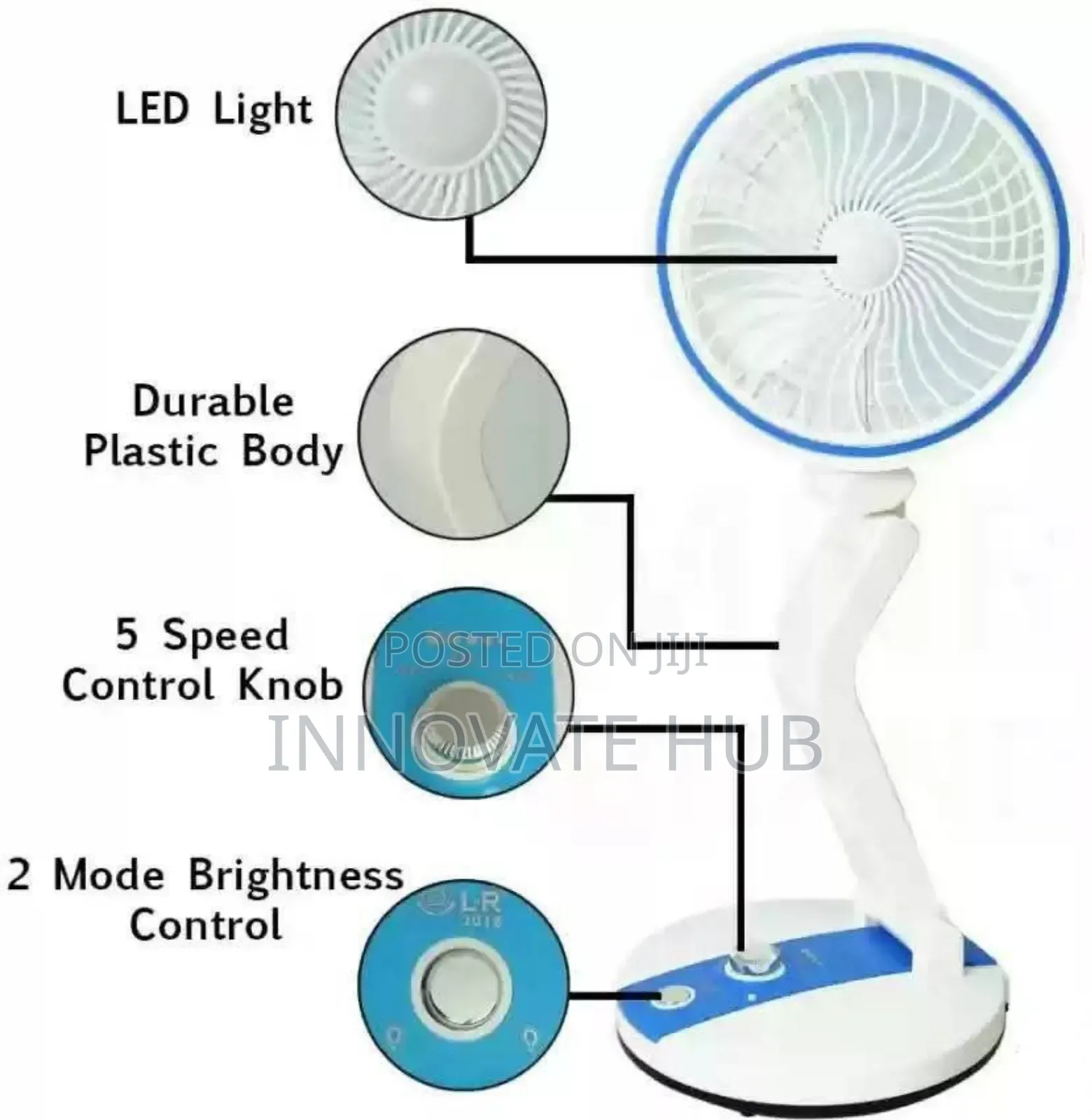 Rechargeable Folding Fan With Led Light (Lr Fan)