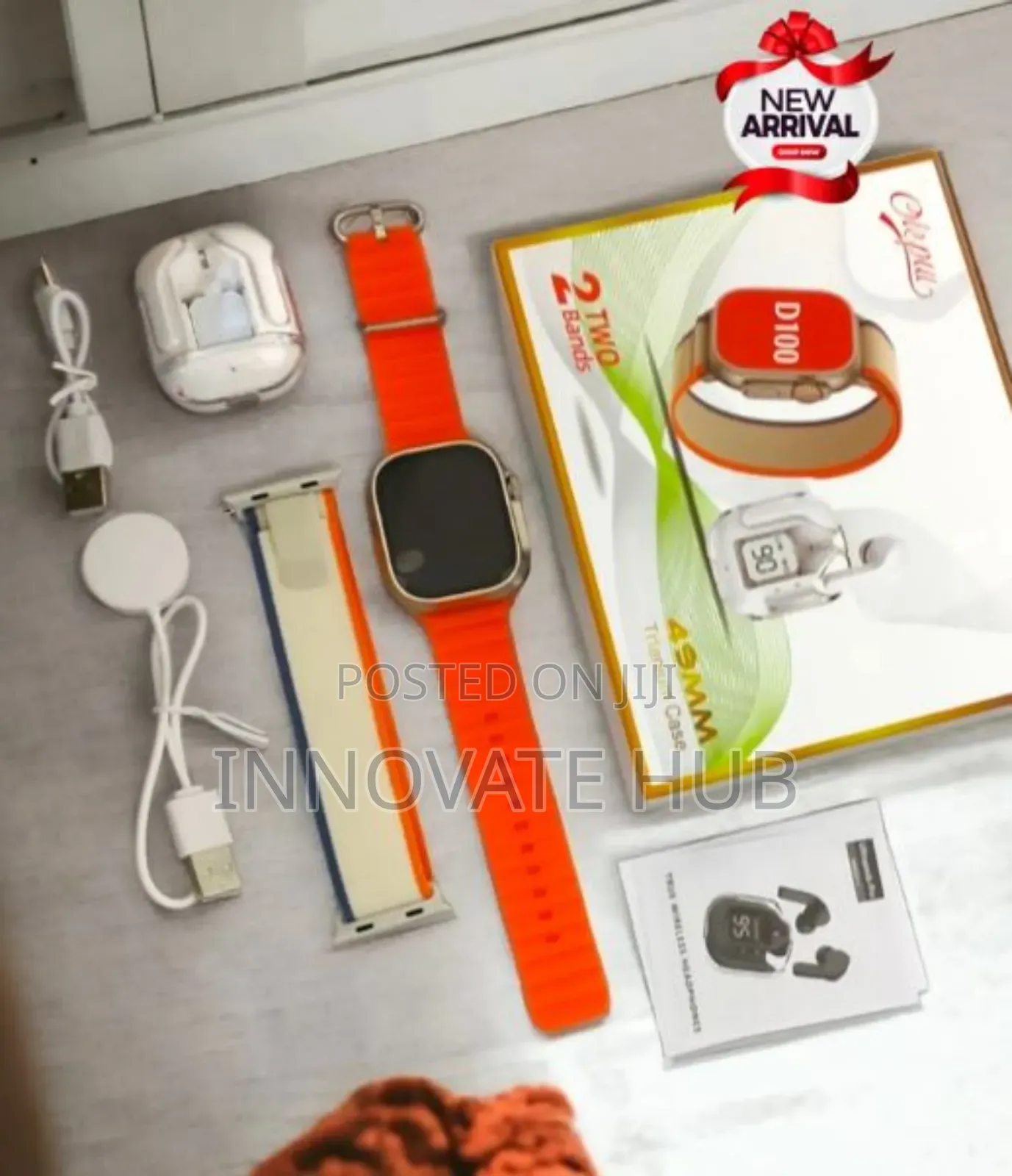 Okpu D100 Smartwatch With TWS Earbuds and 2 Strips