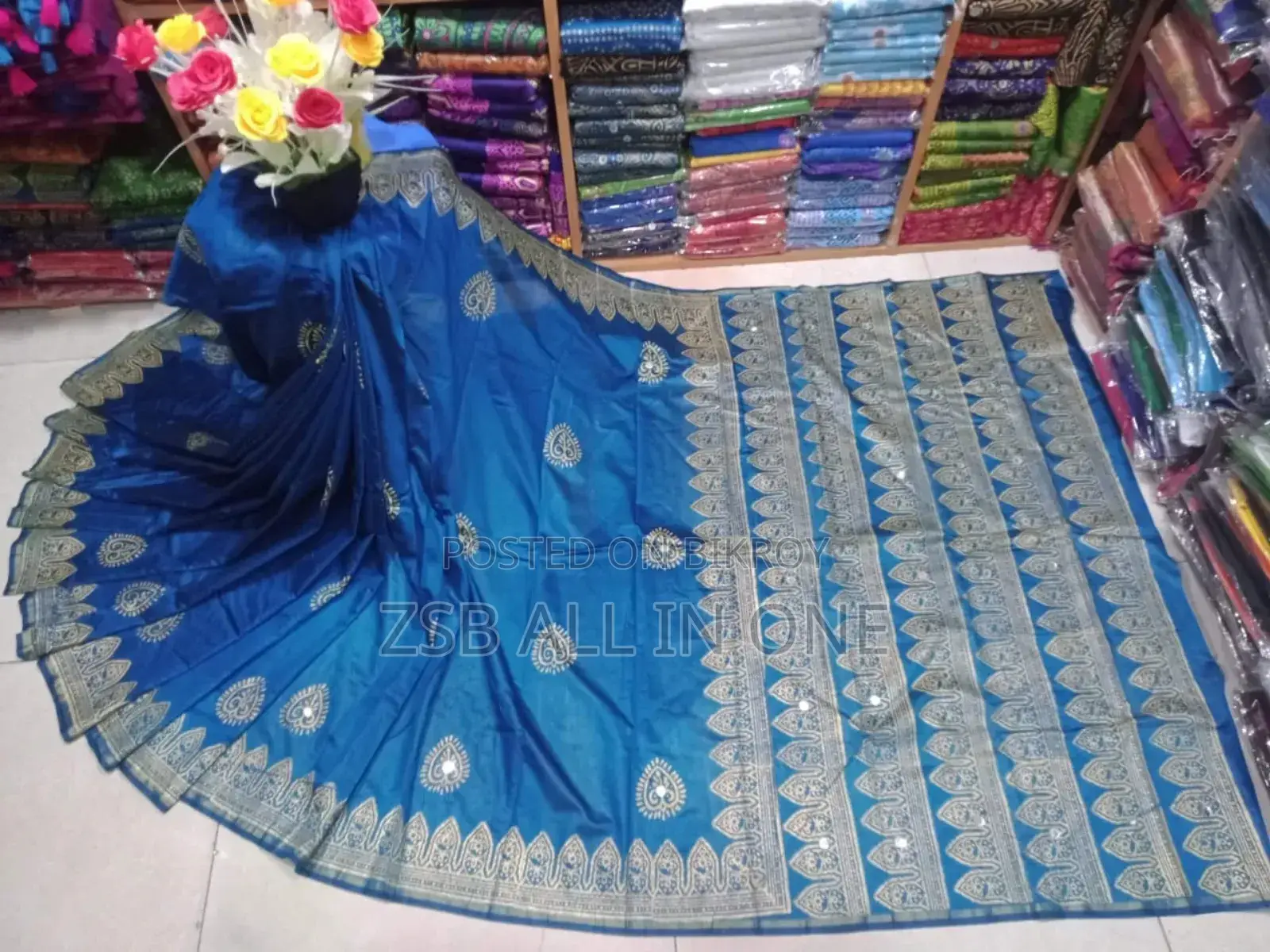 ব্লক প্রিন্টেড ধুপিয়ান সিল্ক শাড়ি