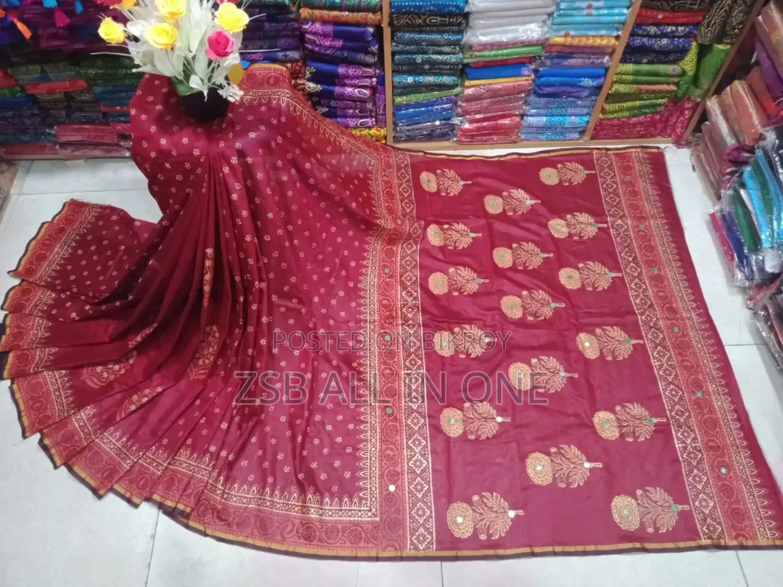 ব্লক প্রিন্টেড ধুপিয়ান সিল্ক শাড়ি