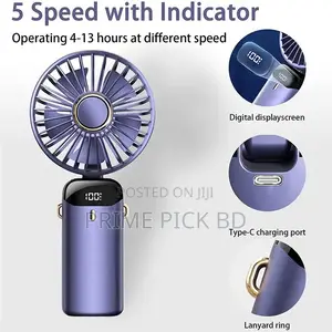 Portable Fan – 5000mah Rechargeable | 5 Speeds | Led Display