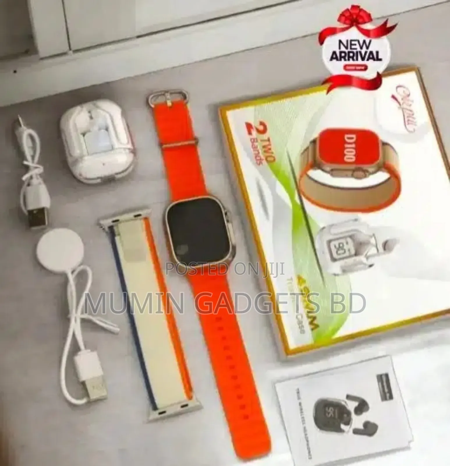 Okpu D100 Smartwatch With TWS Earbuds and 2 Strips