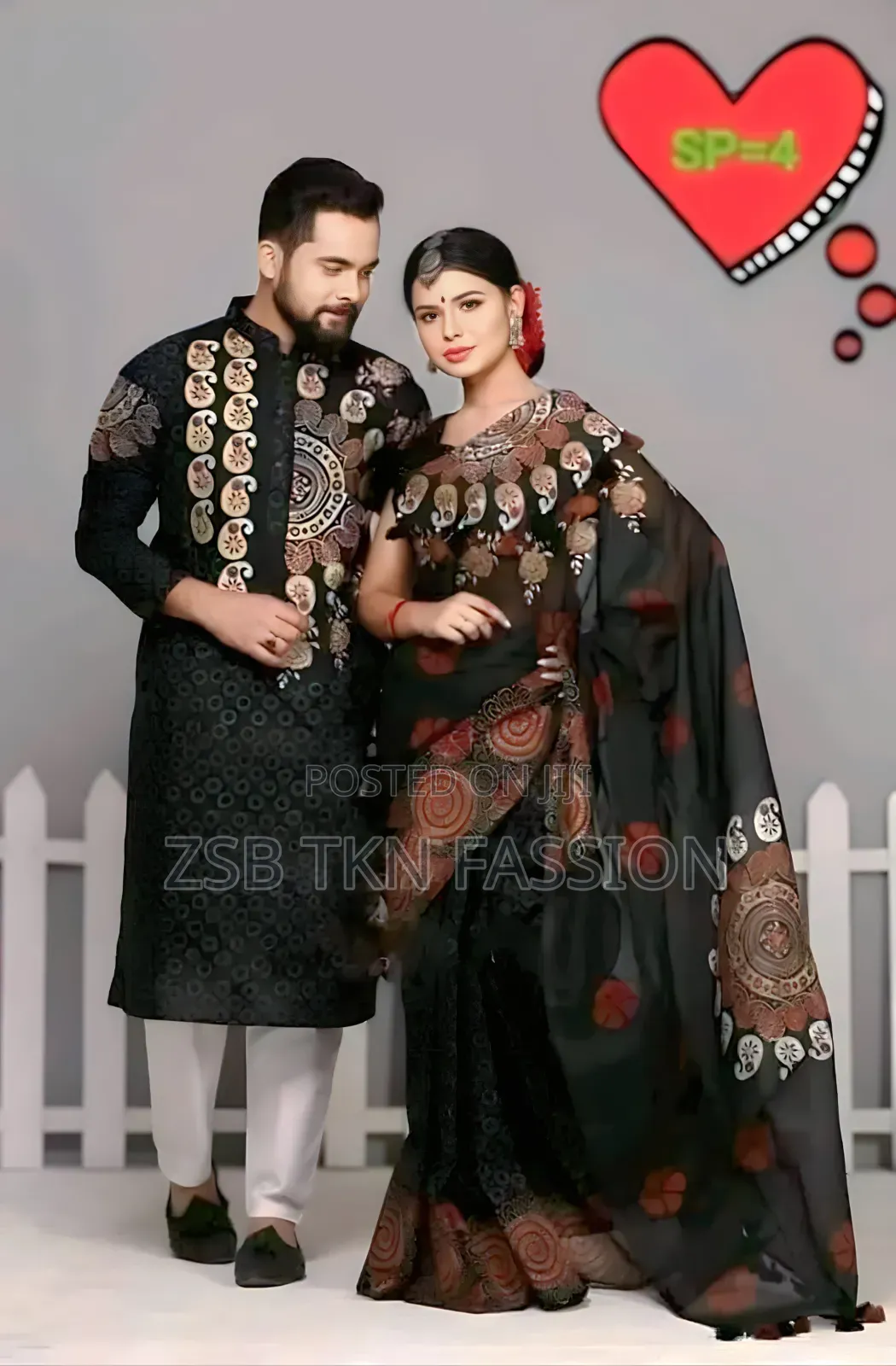 Hand Painted Half Silk Saree Panjabi Set for Girls and Boy