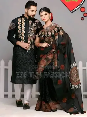 Hand Painted Half Silk Saree Panjabi Set for Girls and Boy