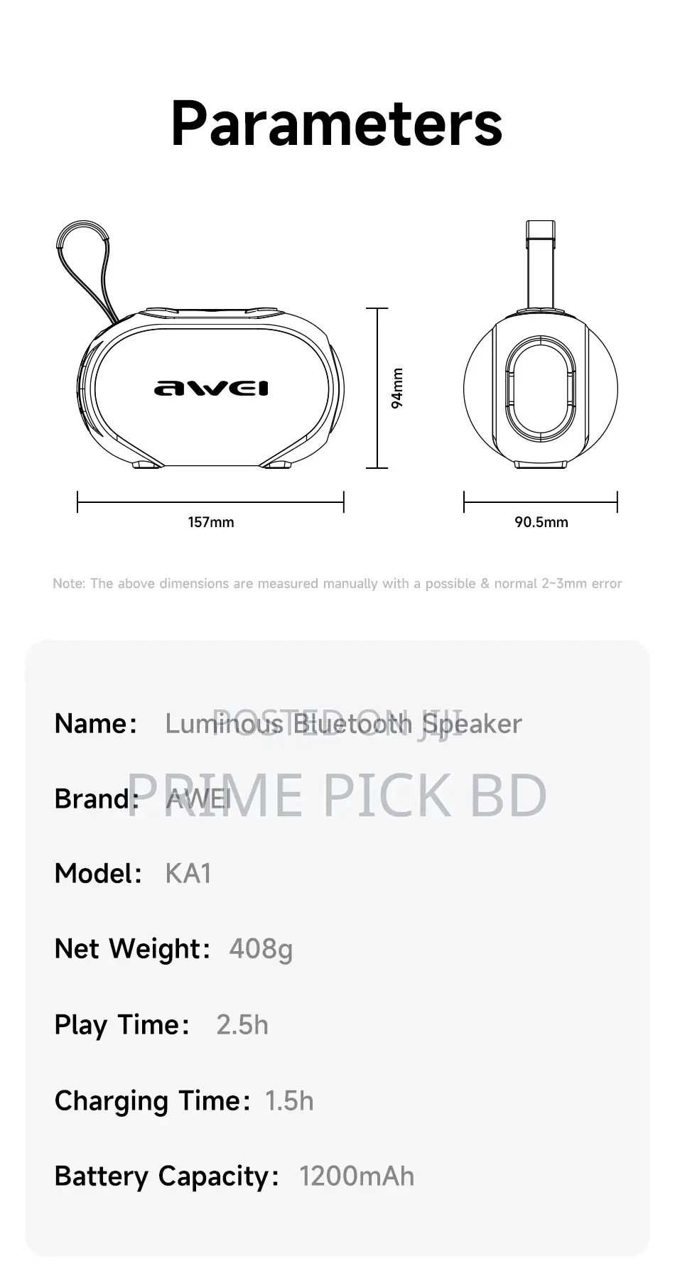 Awei Ka1 Portable Bluetooth Speaker – 5w(Six Month Warranty)