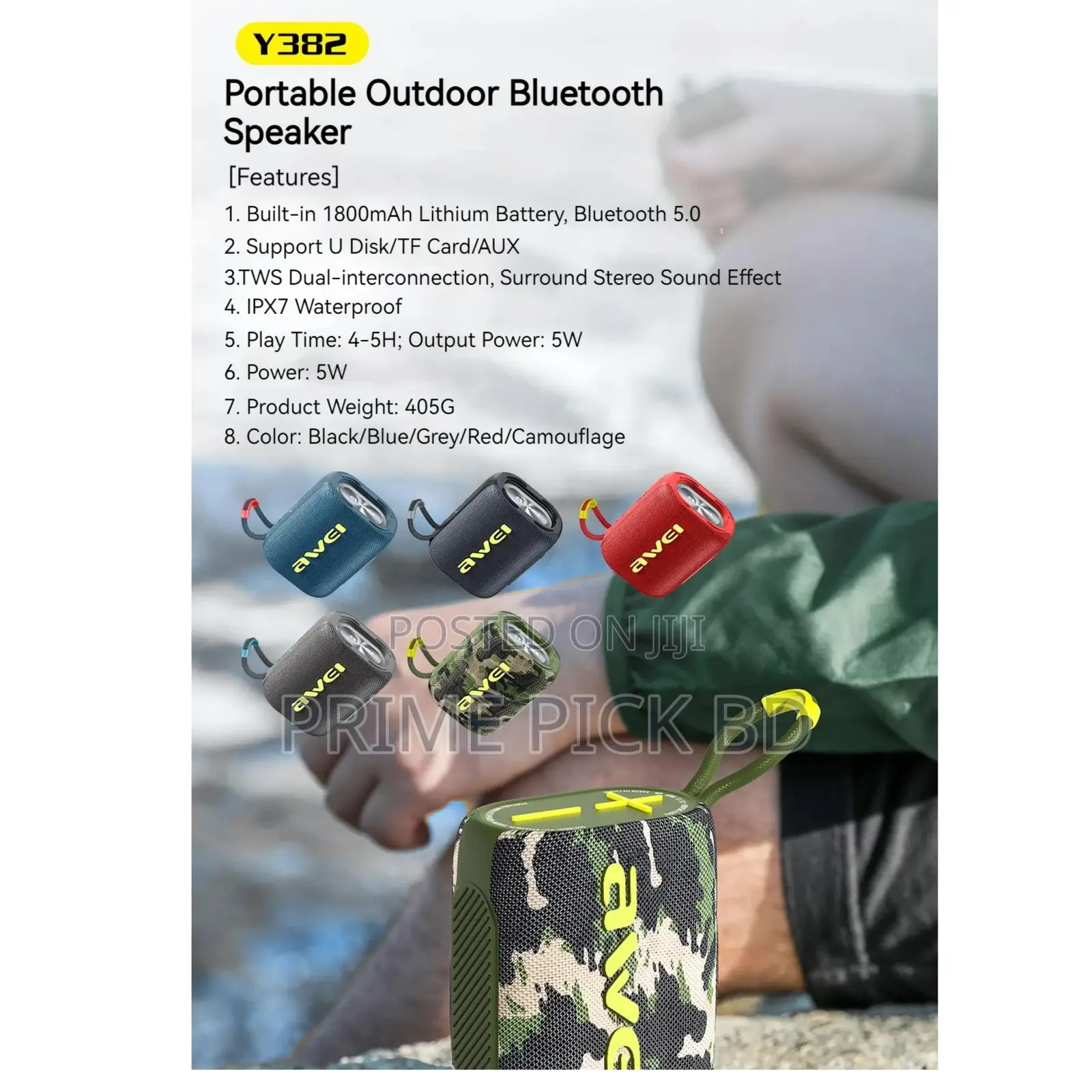 Awei Y382 Portable Bluetooth Speaker – Ipx7 Waterproof