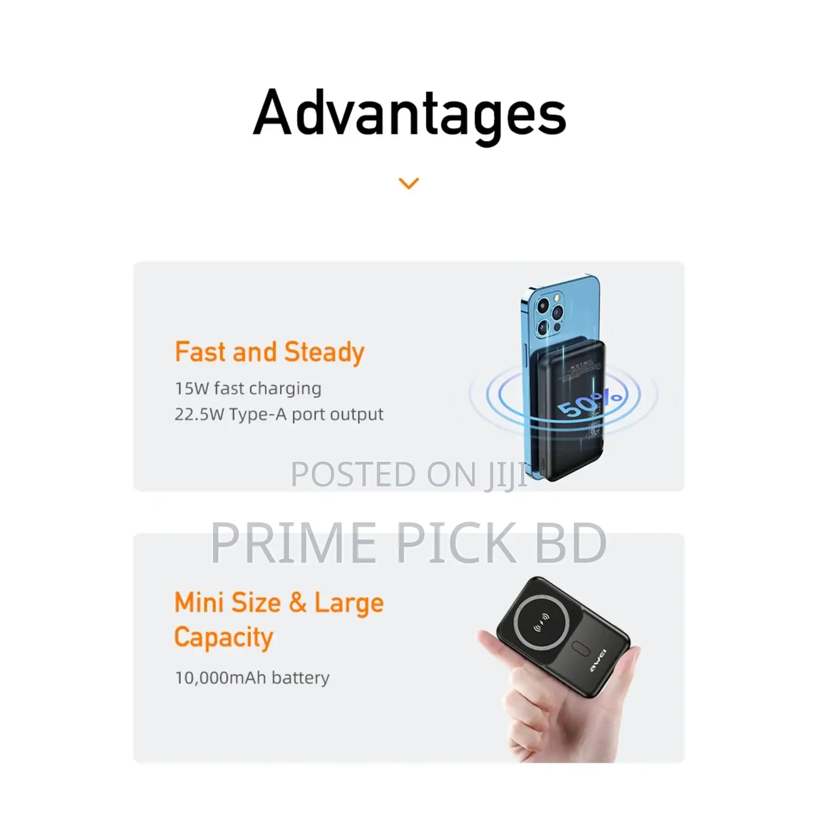 Awei P139k 10000mah Magnetic Wireless Power Bank With 15w