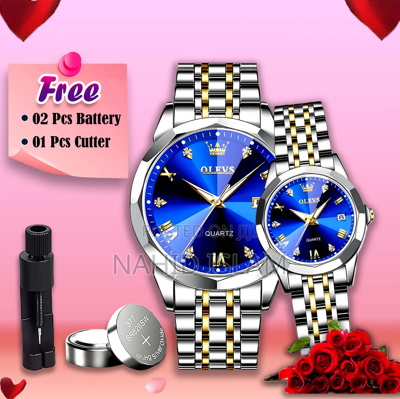 Olevs Stainless Steel Fashionable Couple Watches Silver Blue