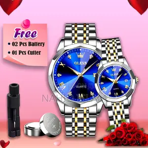 Photo - Olevs Stainless Steel Fashionable Couple Watches Silver Blue