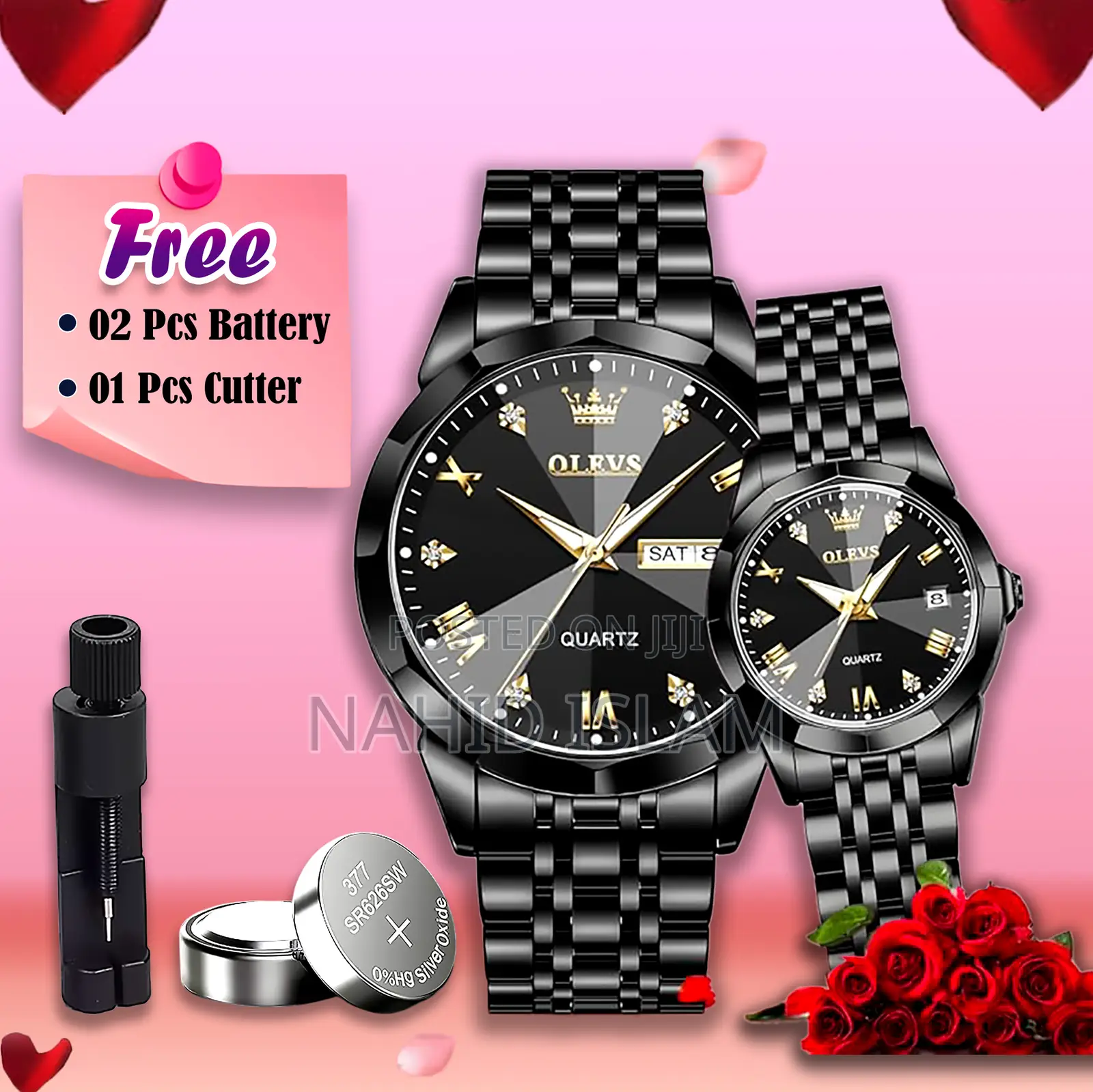 Olevs Stainless Steel Fashionable Couple Watches Black