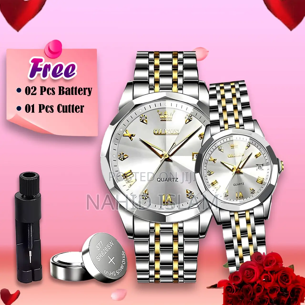 Olevs Stainless Steel Couple Watches Silver