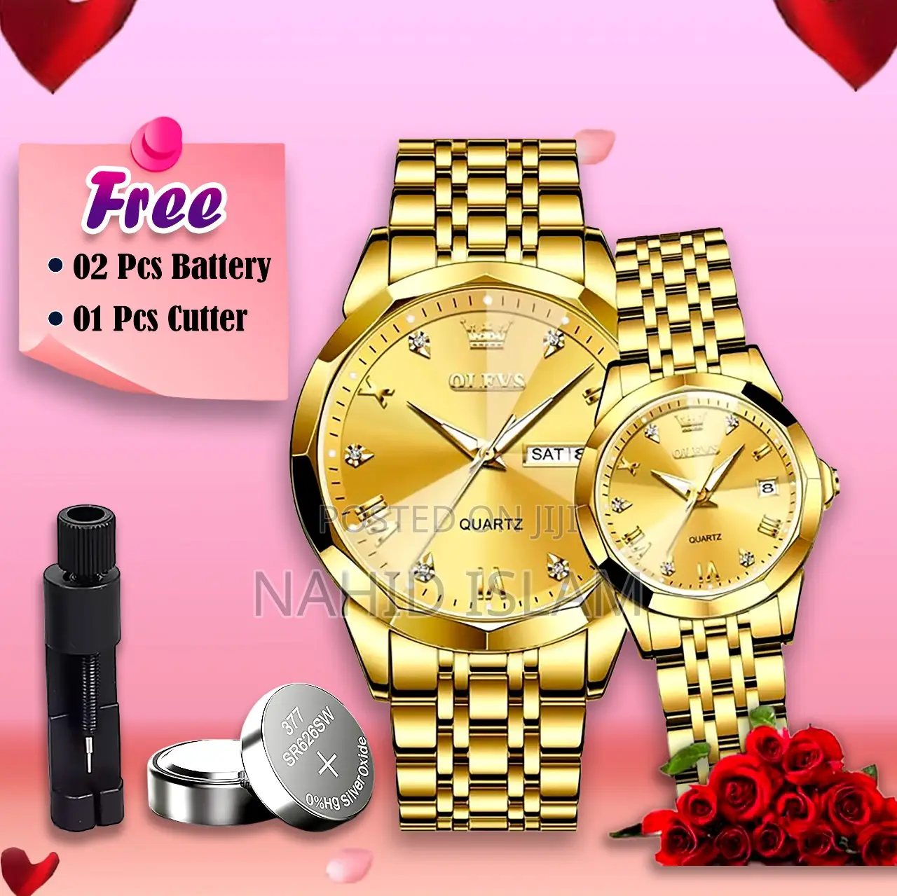 Olevs Stainless Steel Couple Watches Full Golden