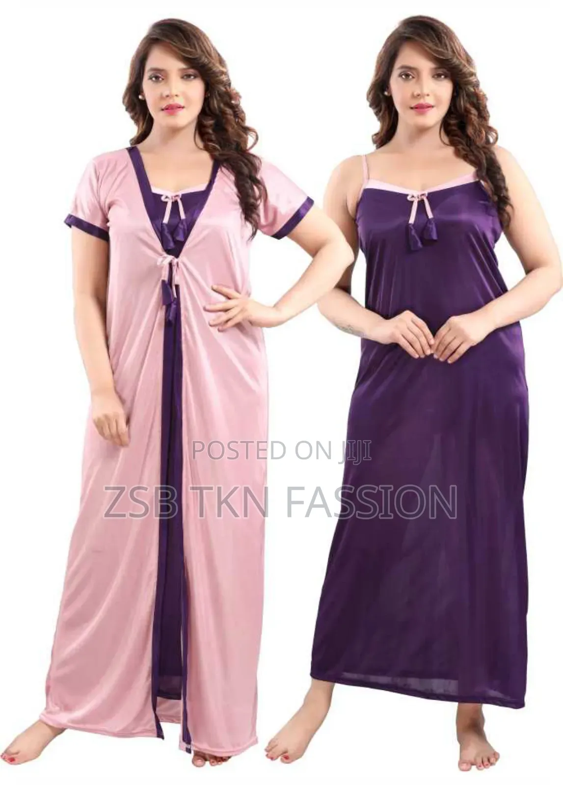 Solid 2 Part Night Dress Fashionable Elegant Design
