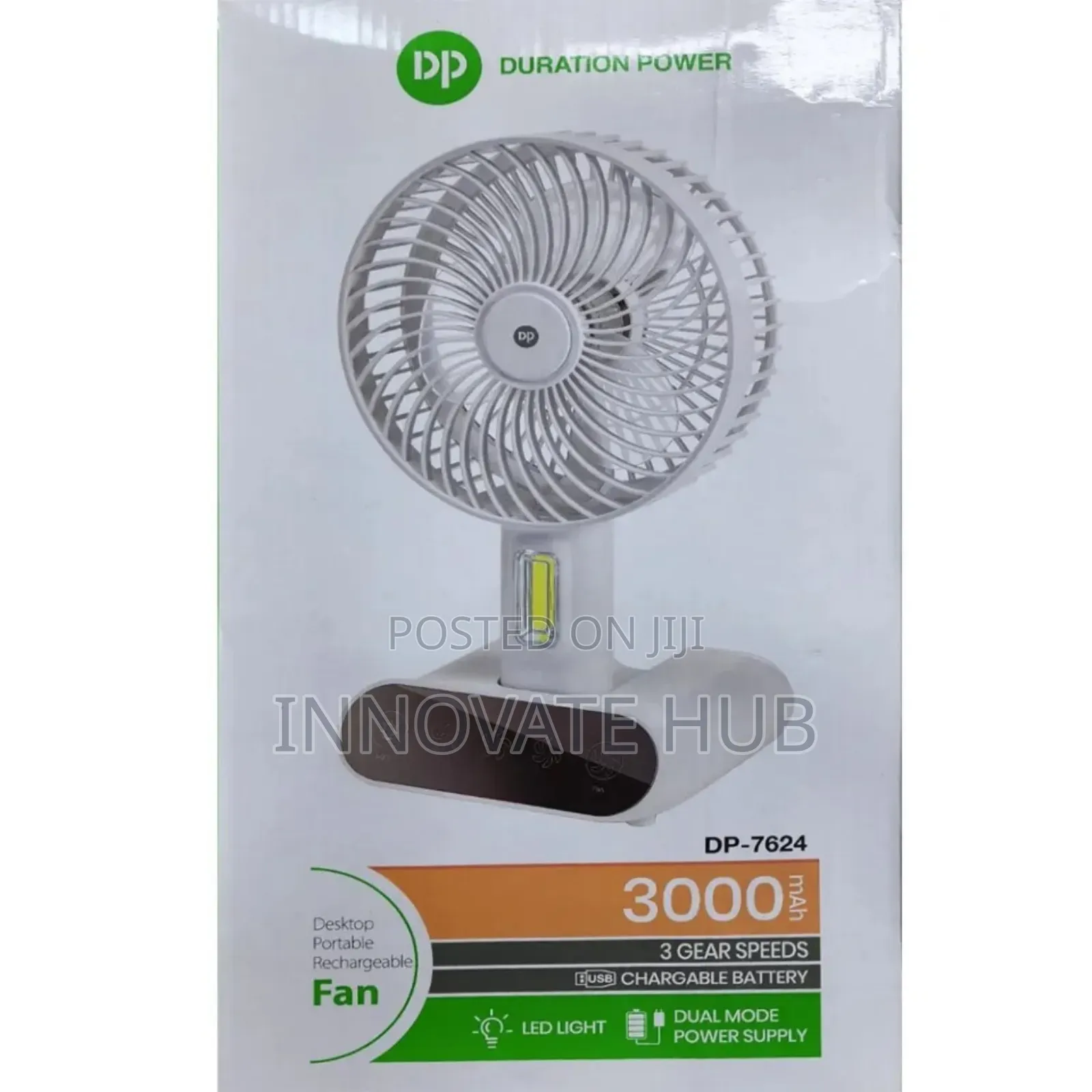 Dp 7624 Rechargeable Portable Usb Table Fan, Led Light