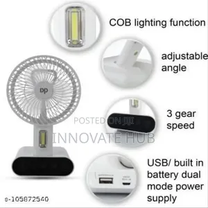 Dp 7624 Rechargeable Portable Usb Table Fan, Led Light