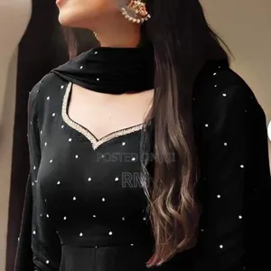 Photo - Black Georgette Plain Heavy Flair Party Wear Gown