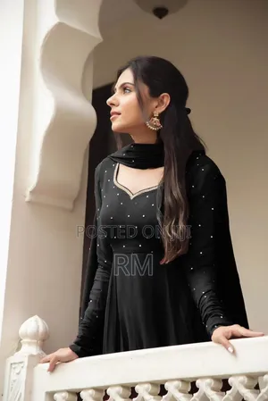 Black Georgette Plain Heavy Flair Party Wear Gown