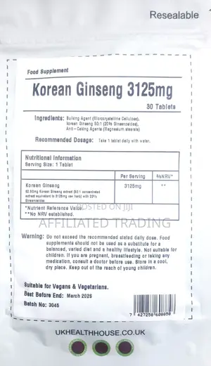 Korean Ginseng Max 3125mg - 30 Tablets - Extra Ginsenosides