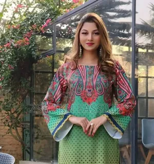 Photo - Cherry Silk Fabric Digital Print Ready-Made Two-Piece.