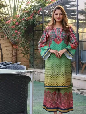 Cherry Silk Fabric Digital Print Ready-Made Two-Piece.