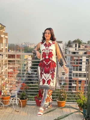 Cherry Silk Fabric Print Ready Dress 2 Pis