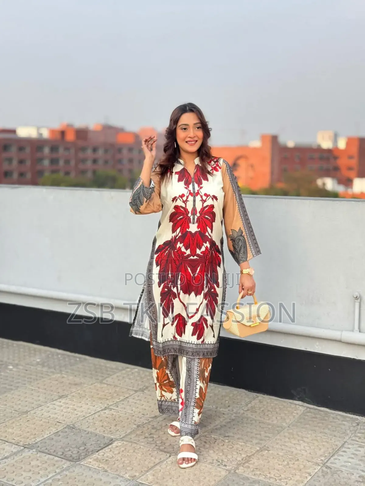 Cherry Silk Fabric Print Ready Dress 2 Pis