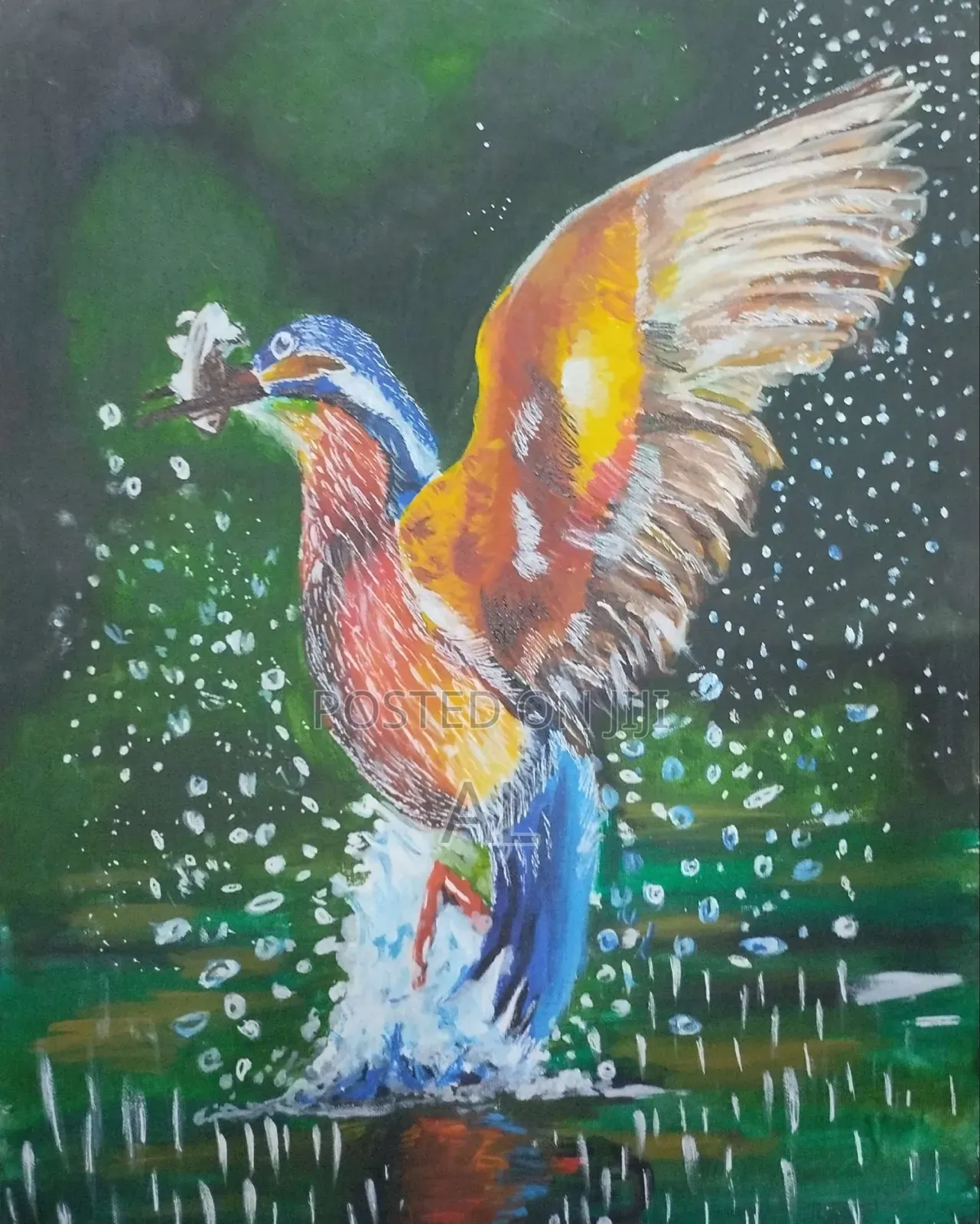 Beautifull Art of a Bird Catching Fish. Size 20:16