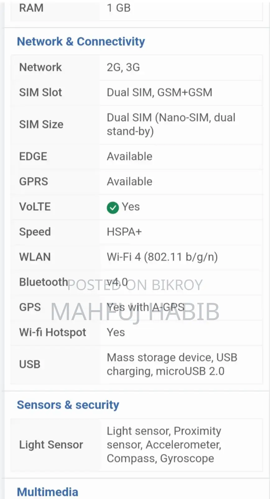 Lava Iris 42 8 GB White