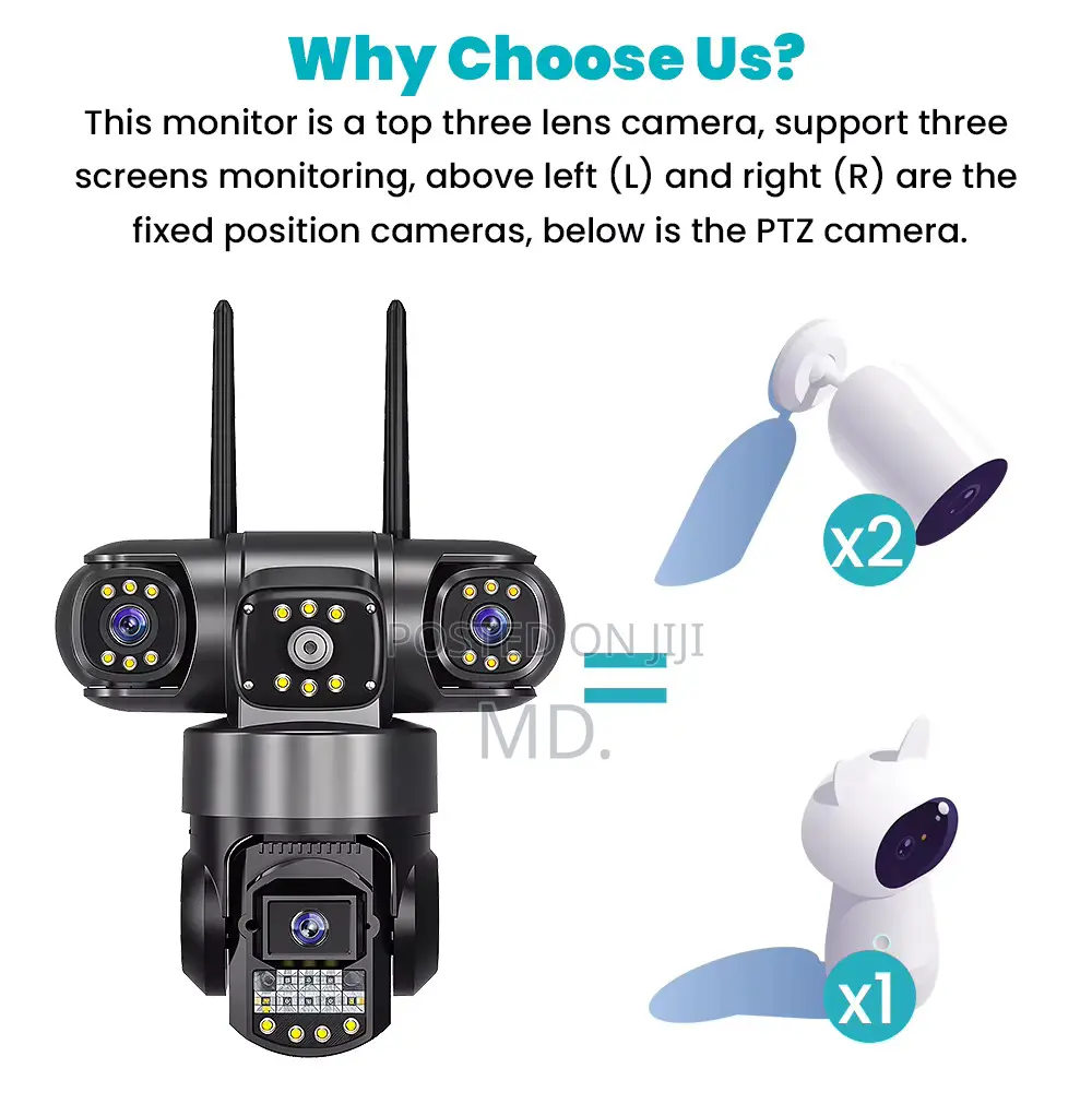 V380 3 Lens CCTV Outdoor Waterproof Night Vision Two Way Aud