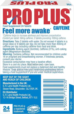 Pro Plus 24 Tablets - Caffeine Tablets Sugar Free Made in Uk