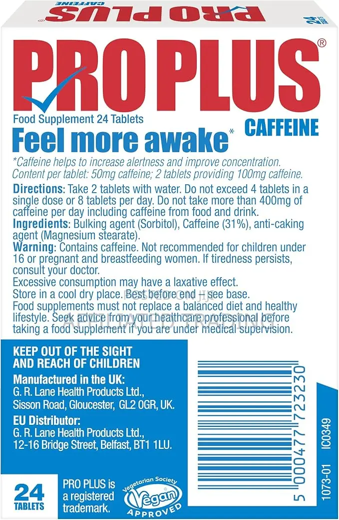 Pro Plus 24 Tablets - Caffeine Tablets Sugar Free Made in Uk