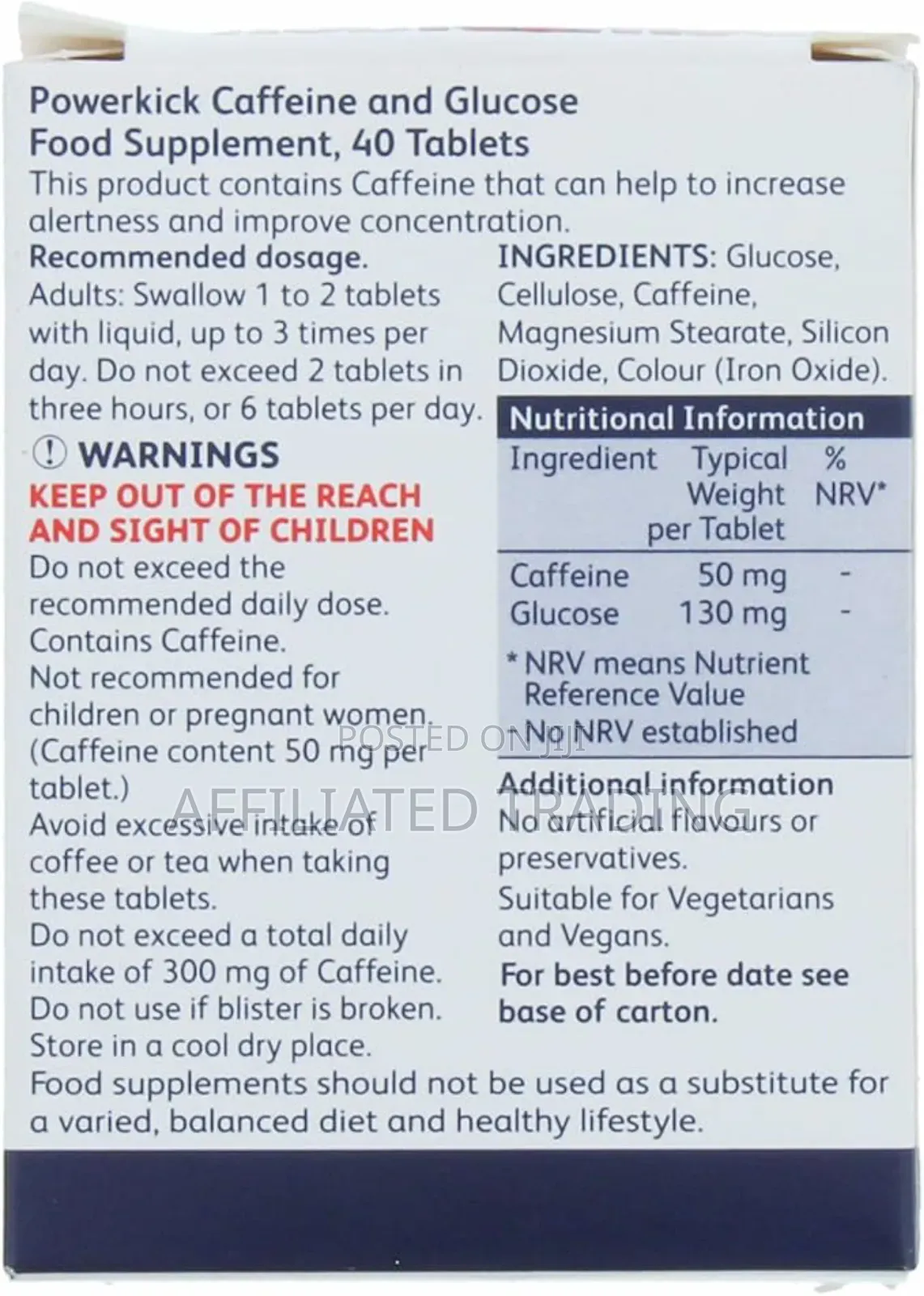 Power Kick Extra Energy Caffeine Glucose Tablets X 40