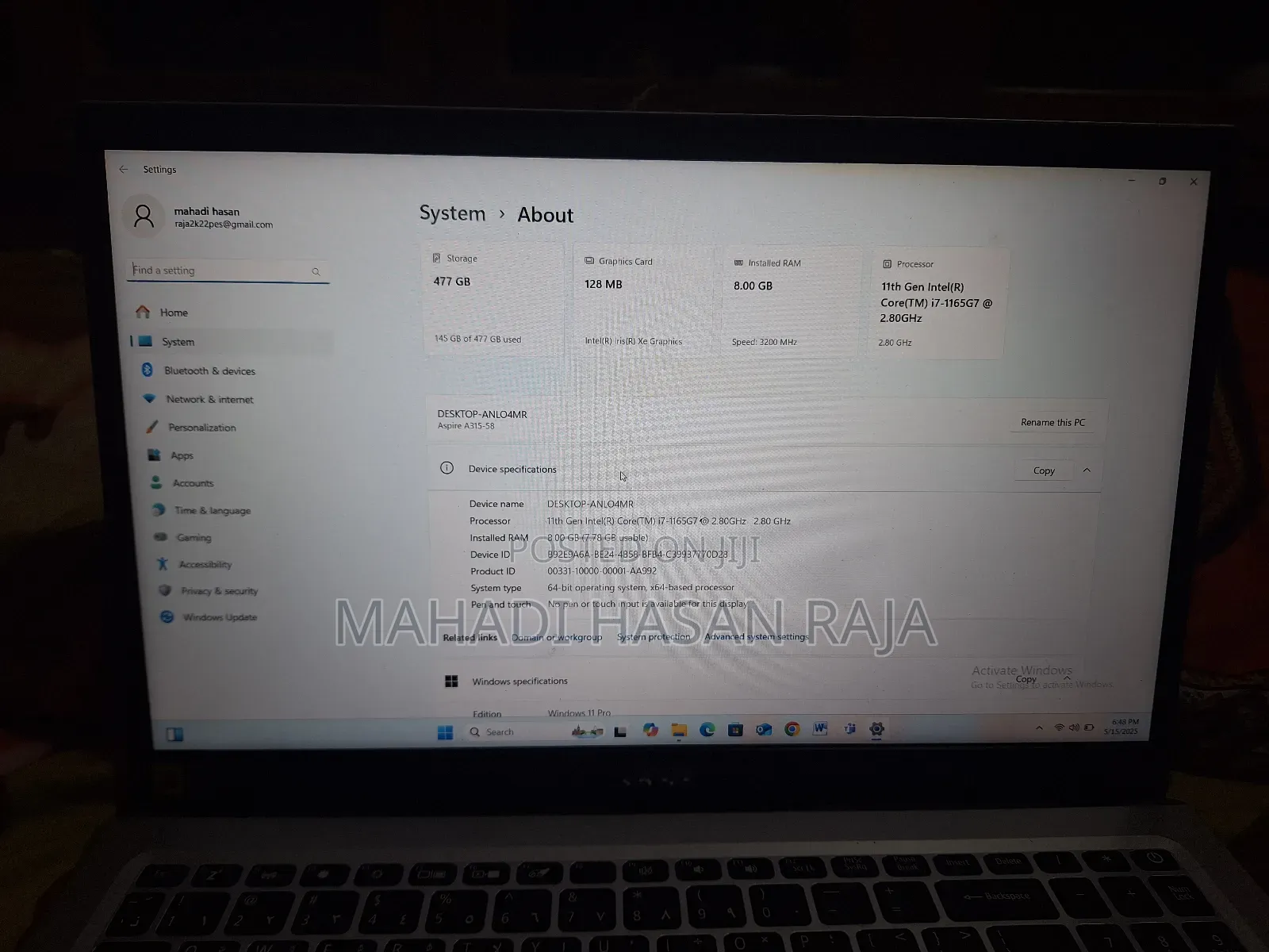 Laptop Acer Aspire 3 A315-53 8GB Intel Core I7 SSD 512GB