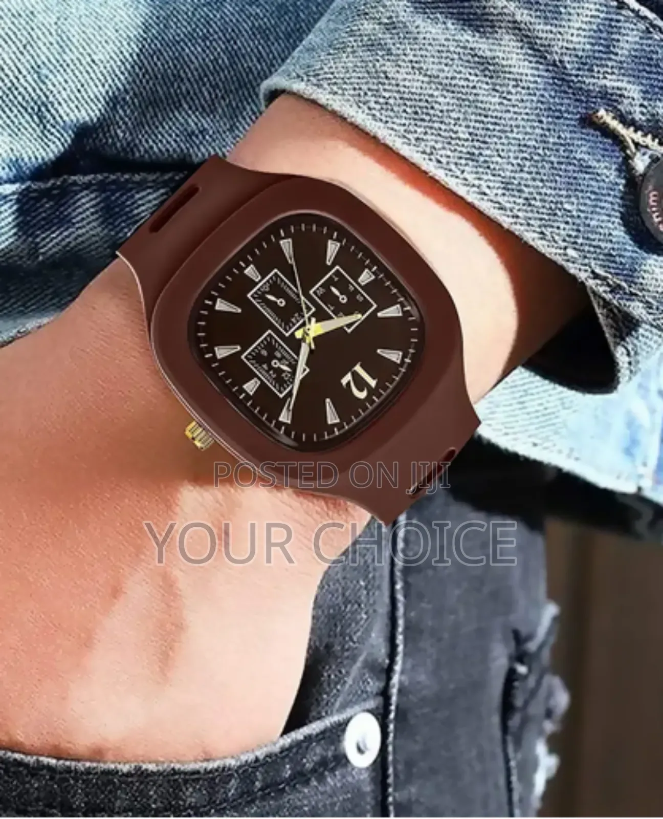 Current Square Quartz Brown Wrist Watches for Men
