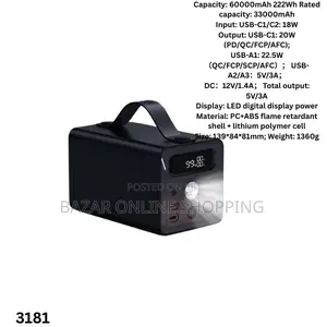 Hoco J138 Distant 22.5w+Pd20w+Dc12v Power Bank (60000mah)