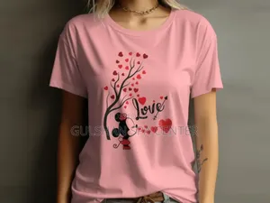 Fashion Ladies Short Sleeve Casual Girl's Love Print Jersey