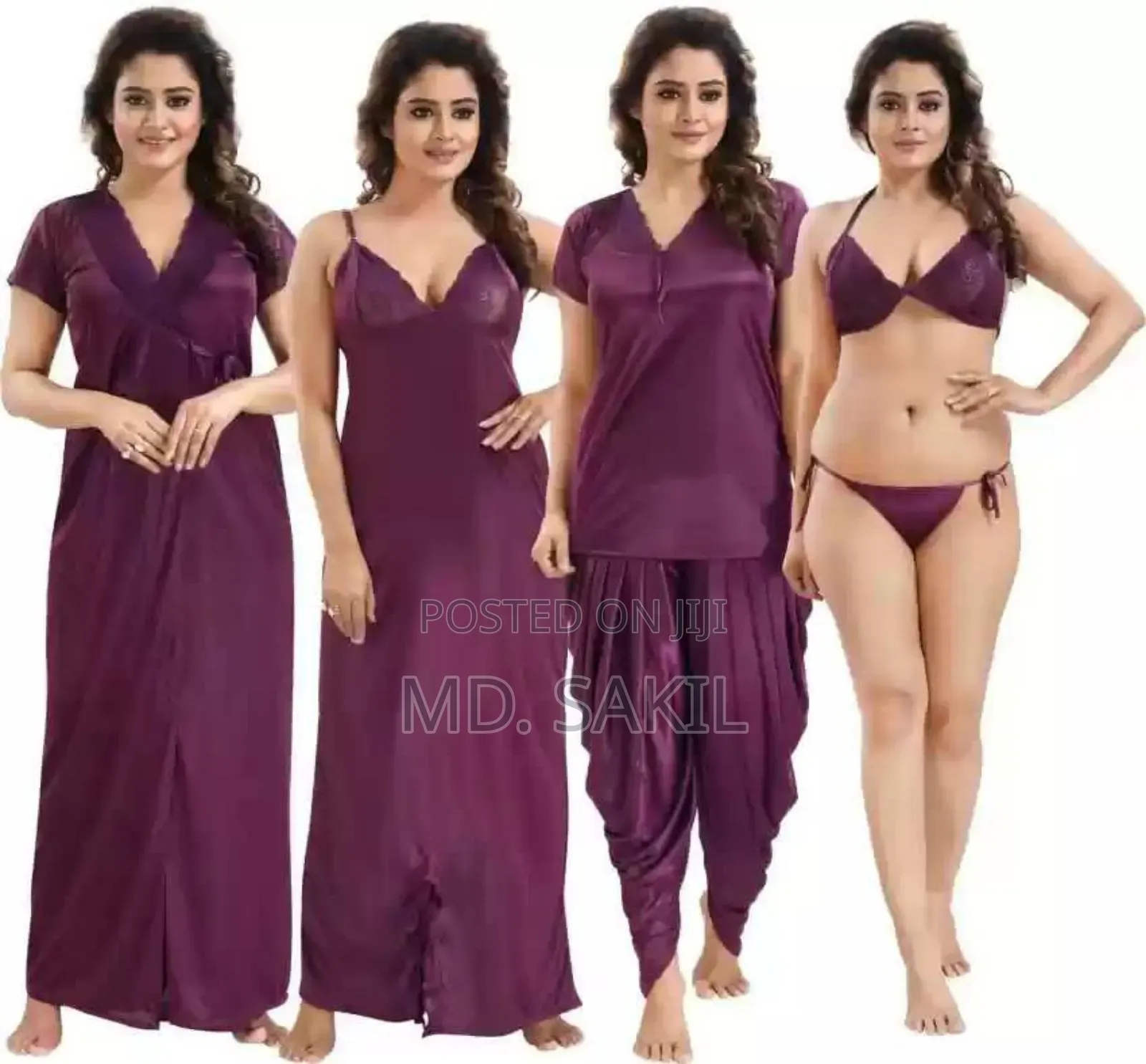 6 Part Duti Silksatin Night Dress for Women