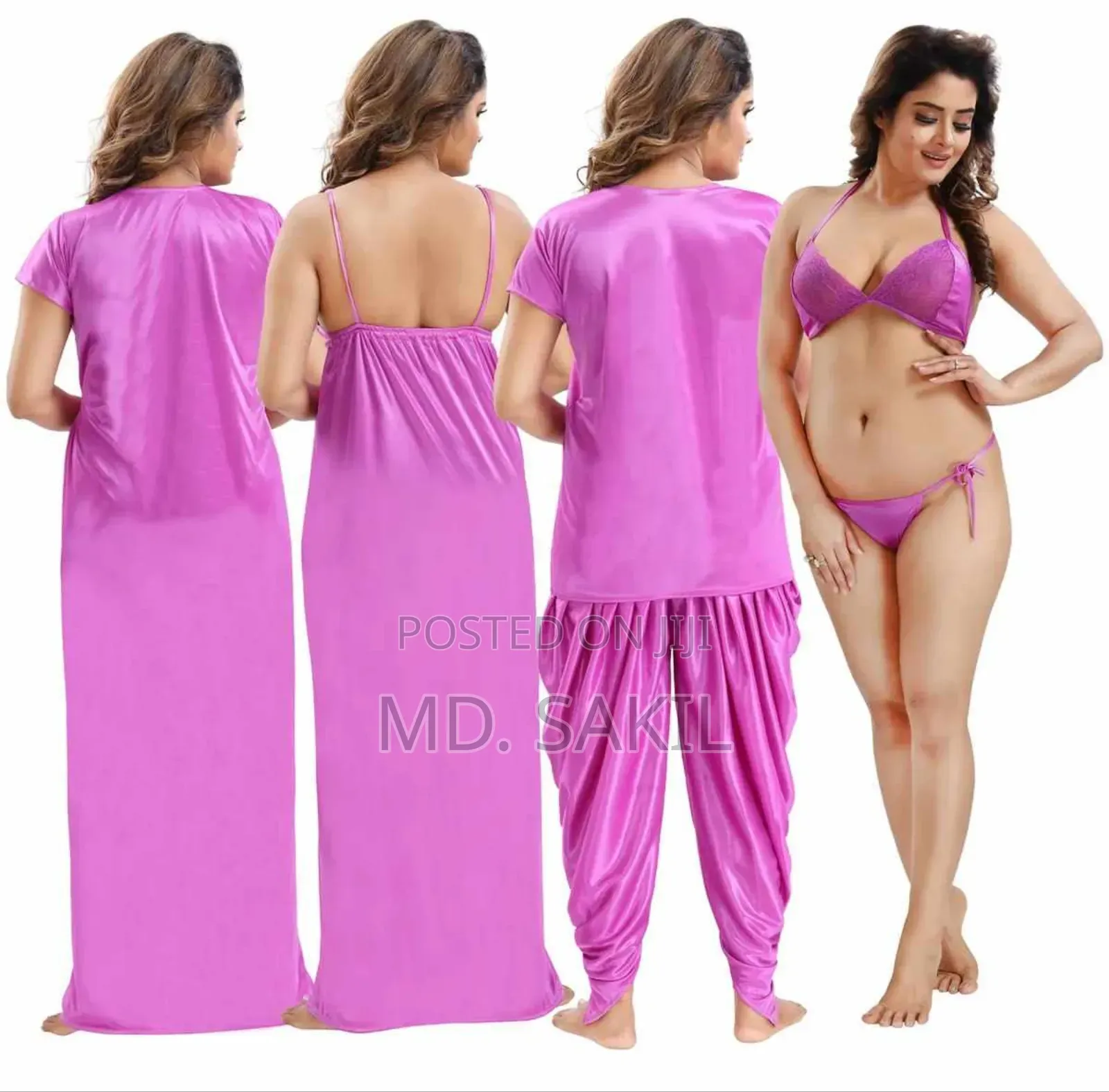 6 Part Duti Silksatin Night Dress for Women