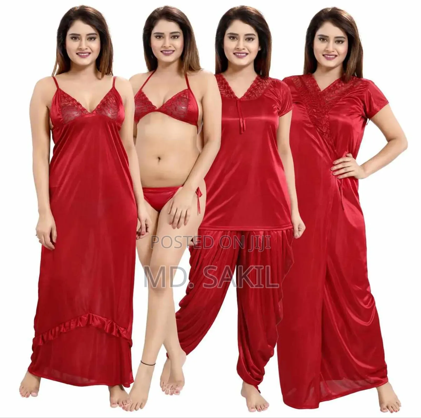6 Part Duti Silksatin Night Dress for Women