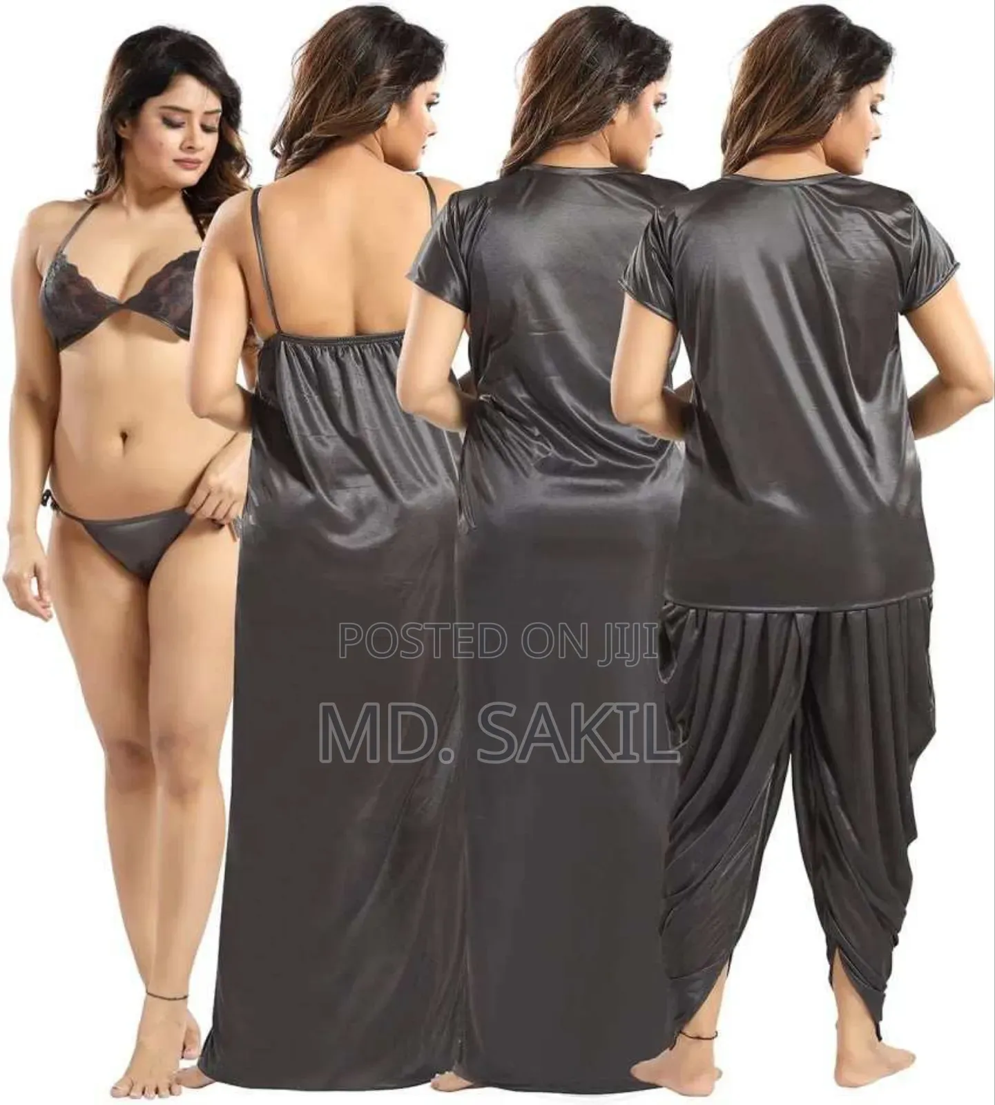 6 Part Duti Silksatin Night Dress for Women