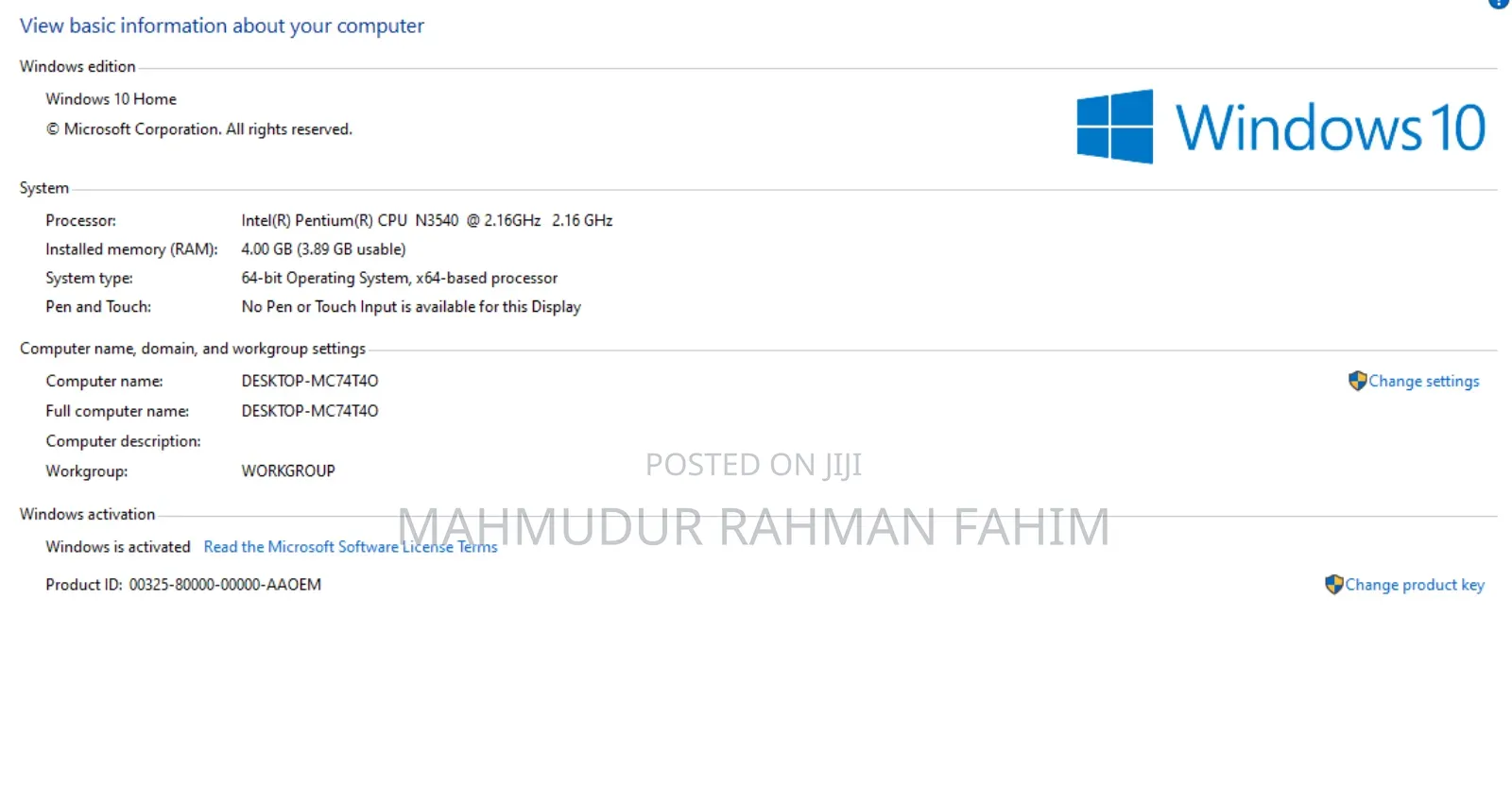 Laptop HP 4GB Intel SSD 128GB